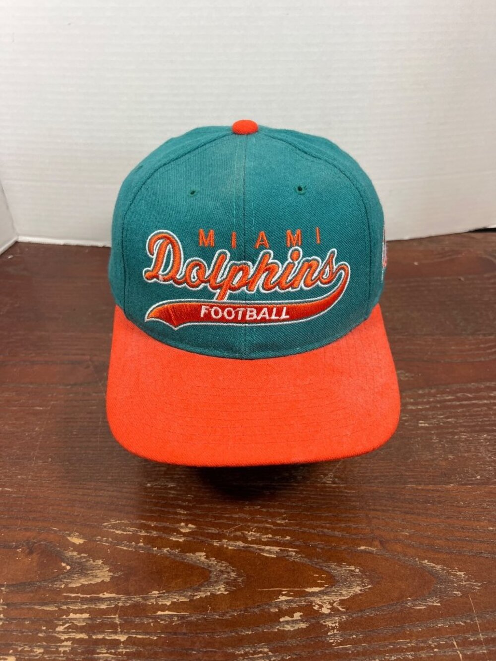 Vintage Miami Dolphins Starter Script Snapback Hat Teal & Orange Wool H4